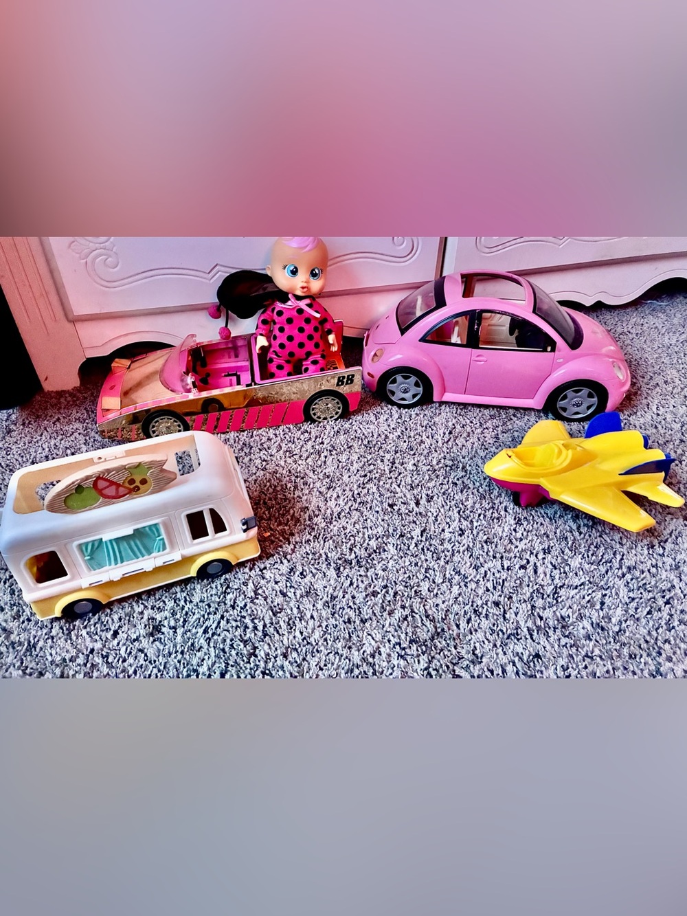Pink Doll and Pink Toy Car Playset - Kids Toys